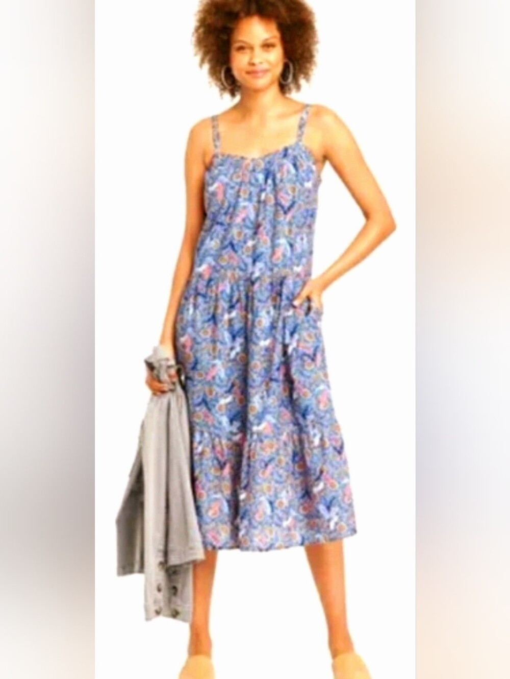Knox Rose Dress, Size M, Sleeveles, Sundress, Relaxed Fit, Blue Leafy